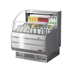image of Turbo Air TOM-30SS-N 28" Horizontal Open Display Merchandiser, Stainless Steel, Self-Contained, 3 Shelves, Glass Sides, 4.7 cu. ft.
