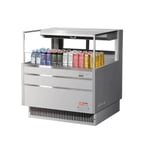 image of Turbo Air TOM-36L-UFD-S-1S-N 34" Horizontal Open Air Merchandiser, Stainless Steel, Self-Contained, Deck Only, Low Profile, w/ Rear Sliding Doors, 4.6 cu. ft.