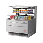 image of Turbo Air TOM-36L-UFD-S-2S-N 34" Horizontal Open Air Merchandiser, Stainless Steel, Self-Contained, 1 Shelf, Low Profile, w/ Rear Sliding Doors, 7.5 cu. ft.
