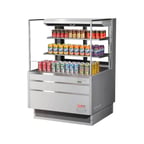 image of Turbo Air TOM-36L-UFD-S-3S-N 34" Horizontal Open Air Merchandiser, Stainless Steel, Self-Contained, 2 Shelves, Low Profile, w/ Rear Sliding Doors, 11.1 cu. ft.