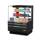 image of Turbo Air TOM-36L-UFD-W(B)-3S-N 34" Horizontal Open Air Merchandiser, Specify Exterior, Self-Contained, 2 Shelves, Low Profile, w/ Rear Sliding Doors, 11.1 cu. ft.