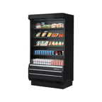 image of Turbo Air TOM-40B-SP(-A)-N 39" Vertical Open Air Merchandiser in Black, Self-Contained, 4 Shelves, Night Curtain, 14.4 cu. ft.