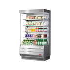 image of Turbo Air TOM-40S-N 39" Vertical Open Air Merchandiser, Stainless Steel, Self-Contained, 4 Shelves, Glass Sides, 14.4 cu. ft.