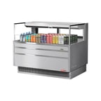 image of Turbo Air TOM-48L-UFD-S-1S-N 46" Horizontal Open Air Merchandiser, Stainless Steel, Self-Contained, Deck Only, w/ Rear Doors, 6.3 cu. ft.