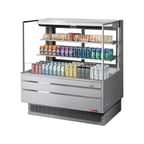 image of Turbo Air TOM-48L-UFD-S-3S-N 46" Horizontal Open Air Merchandiser, Stainless Steel, Self-Contained, 2 Shelves, w/ Rear Doors, 15.2 cu. ft.