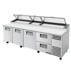 image of True TPP-AT-119D-2-HC 119" Refrigerated Pizza Prep Table w/ 3 Doors & 2 Drawers, (15) 1/3 Pans