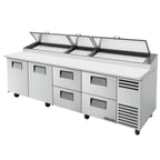 image of True TPP-AT-119D-4-HC 119"  Refrigerated Pizza Prep Table w/ 2 Doors & 4 Drawers, (15) 1/3 Pans