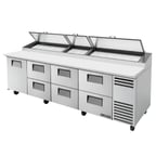 image of True TPP-AT-119D-6-HC 119"  Refrigerated Pizza Prep Table w/ 1 Door & 6 Drawers, (15) 1/3 Pans
