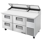 image of True TPP-AT-67D-4-HC 67" Refrigerated Pizza Prep Table w/ 4 Drawers, (9) 1/3 Pans