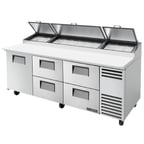 image of True TPP-AT2-93D-4-HC 93" Refrigerated Pizza Prep Table w/ 1 Door & 4 Drawers, (12) 1/3 Pans