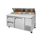 image of Turbo Air TPR-67SD-D2-N 67" Refrigerated Pizza Prep Table w/ 1 Door & 2 Drawers, 20 cu. ft.