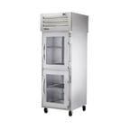 image of True STR1RPT-2HS-2HG One Section Pass-Thru Refrigerator w/ Front 2 Solid & Rear 2 Glass Half Doors, Stainless Steel