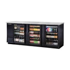 image of True TBB-4G-HC-LD 90" Three Glass Swing Door Back Bar Cooler with LED & Hydrocarbon