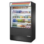 image of True TOAM-48-HC~TSL01 48" Vertical Air Curtain Merchandiser in Black, Self-Contained, 4 Shelves, Lighted Sing Panel