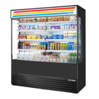 image of True TOAM-72GS-HC~TSL01 72" Vertical Air Curtain Merchandiser in Black, Self-Contained, 4 Shelves, Glass Sides, Lighted Sing Panel