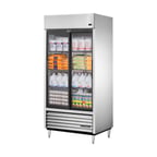 image of True TSD-33G-HC-LD 40" Two Section Reach-In Refrigerator w/ 2 Glass Sliding Doors, Bottom Mount, Stainless Steel Front-Aluminum Sides