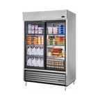 image of True TSD-47G-HC-LD 54" Two Section Reach-In Refrigerator w/ 2 Glass Sliding Doors, Bottom Mount, Stainless Steel Front-Aluminum Sides