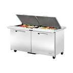 image of True TSSU-60-24M-B-DS-ST-HC~SPEC3 60" Mega Top Sandwich/Salad Prep Table w/ 2 Doors, 24 Pans