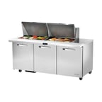 image of True TSSU-72-24M-B-ST-HC~SPEC3 72" Mega Top Sandwich/Salad Prep Table w/ 3 Doors, 24 Pans
