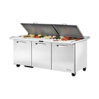 image of True TSSU-72-30M-B-DS-ST-HC~SPEC3 72" Mega Top Sandwich/Salad Prep Table w/ 3 Doors, 30 Pans