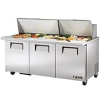 image of True TSSU-72-30M-B-ST-HC~SPEC3 72" Mega Top Sandwich/Salad Prep Table w/ 3 Doors, 30 Pans