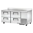 image of True TWT-67D-4-HC 67" 2-Section Worktop Refrigerator w/ 4 Drawers, Side Mount Front Breather