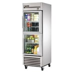 image of True TS-23G-2-HC~FGD01 27" One Section Reach-In Refrigerator w/ 2 Glass Half Doors, Bottom Mount, Stainless Steel