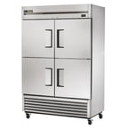 image of True TS-49-4-HC 54" Two Section Reach-In Refrigerator w/ 4 Solid Half Doors, Bottom Mount, Stainless Steel
