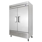 image of True TS-49-HC 54" Two Section Reach-In Refrigerator w/ 2 Solid Doors, Bottom Mount, Stainless Steel