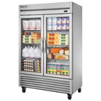 image of True TS-49G-HC~FGD01 54" Two Section Reach-In Refrigerator w/ 2 Glass Doors, Bottom Mount, Stainless Steel