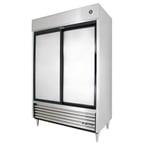 image of True TSD-47-HC 54" Two Section Reach-In Refrigerator w/ 2 Solid Sliding Doors, Bottom Mount, Stainless Steel Front-Aluminum Sides