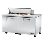 image of True TSSU-60-12-HC 60" Two Section Sandwich / Salad Prep Table w/ 2 Doors, 12 Pans