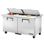 image of True TSSU-60-16-DS-ST-HC 60" Two Section Sandwich / Salad Prep Table w/ 2 Doors, 16 Pans