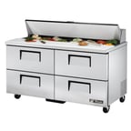 image of True TSSU-60-16D-4-HC 60" Two Section Sandwich / Salad Prep Table w/ 4 Drawers, 16 Pans