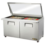 image of True TSSU-60-24M-B-ST-FGLID-HC 60" Mega Top Sandwich/Salad Prep Table w/ 2 Doors, 24 Pans