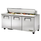 image of True TSSU-72-18-HC 72" Three Section Sandwich / Salad Prep Table w/ 3 Doors, 18 Pans
