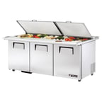 image of True TSSU-72-30M-B-DS-ST-HC 72" Mega Top Sandwich/Salad Prep Table w/ 3 Doors, 30 Pans