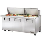 image of True TSSU-72-30M-B-ST-HC 72" Mega Top Sandwich/Salad Prep Table w/ 3 Doors, 30 Pans