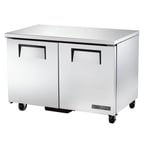 image of True TUC-48F-HC 48" 2-Section Undercounter Freezer w/ 2 Doors, Aluminum Interior