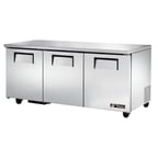 image of True TUC-72-HC 72" 3-Section Undercounter Refrigerator w/ 3 Solid Doors