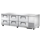 image of True TUC-93D-6-HC 93" 3-Section Undercounter Refrigerator w/ 6 Drawers