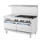 image of Turbo Air TARG-24G6B 60" Gas Restaurant Range w/ (6) Open Burners, 24" Griddle, (2) Standard Ovens, 299.000 BTU 