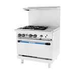 image of Turbo Air TARG-4B12G 36" Gas Restaurant Range w/ (4) Open Burners, 12" Griddle, (1) Standard Oven, 185.000 BTU 