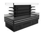 image of Turbo Air TIOM-48CSCB-N 96" Island Display Self-Serve Refrigerated Merchandiser in Black, Open Flat, 3 Shelves, 47.9 cu. ft.