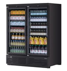 image of Turbo Air TJMR-55SDW(B)-N 65" 2-Section Swing Glass Door Refrigerated Merchandiser, 62 cu. ft.