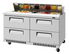 image of Turbo Air TST-60SD-D4-FB-N 60" Two Section Sandwich / Salad Prep Table w/ 4 Drawers, 16 Pans