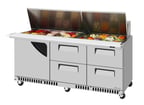 image of Turbo Air TST-72SD-30-D4R(L)-FB-N 72" Mega Top Sandwich/Salad Prep Table w/ 4 Drawers & 1 Door
