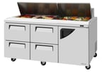 image of Turbo Air TST-72SD-D4R-N 72" Sandwich / Salad Prep Table w/ 4 Drawers & 1 Door, 18 Pans