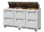 image of Turbo Air TST-72SD-D6-FB-N 72" Three Section Sandwich / Salad Prep Table w/ 6 Drawers, 18 Pans