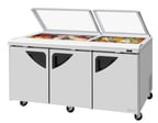 image of Turbo Air TST-72SD-N-GL 72" Three Section Sandwich / Salad Prep Table w/ 3 Doors, 18 Pans